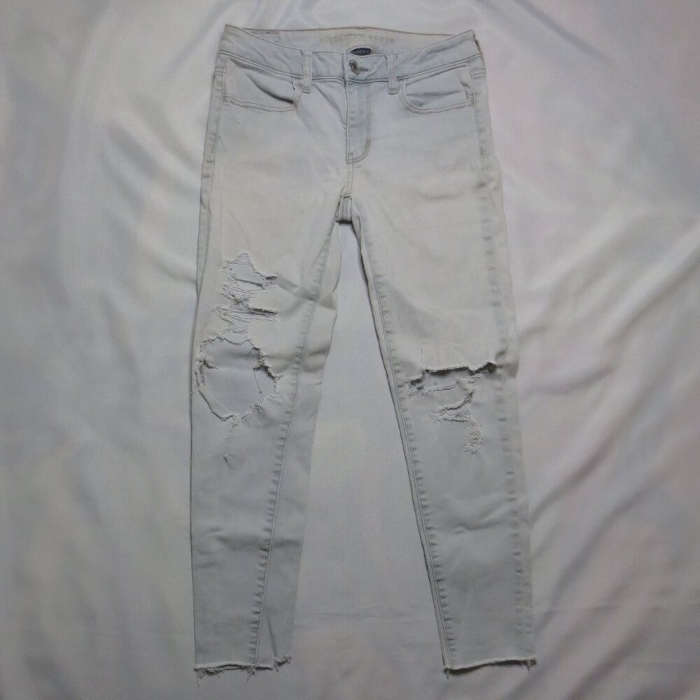 AMERICAN EAGLE womens JEANS light blue SUPER STRETCH X jegging DISTRESSED SIZE 6